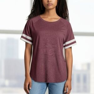 Heathered Burgundy Stripped Short Sleeve T-Shirt - NWOT